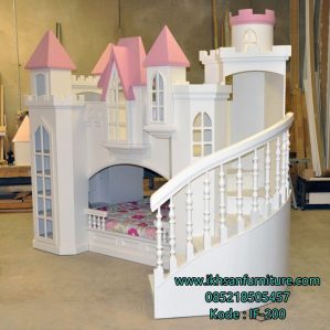 Tempat Tidur Kastil Anak Perempuan Putih Pink
