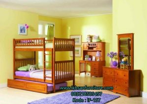 Tempat Tidur Tingkat Kayu Jati Lengkap