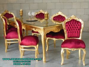 Meja Makan Mewah Gold Kursi 6 Ukir